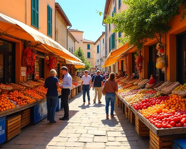 Un marché provençal coloré, symbole des circuits gourmands.